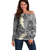 Gray Polynesian Tribal Frangipani Tropical Vibe Off Shoulder Sweater LT14 Women Gray - Polynesian Pride