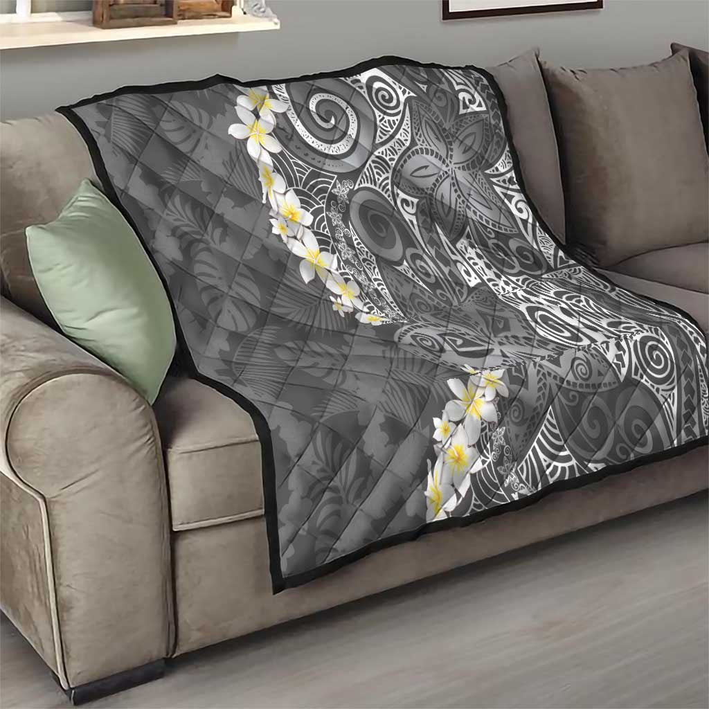 Gray Polynesian Tribal Frangipani Tropical Vibe Quilt LT14 - Polynesian Pride