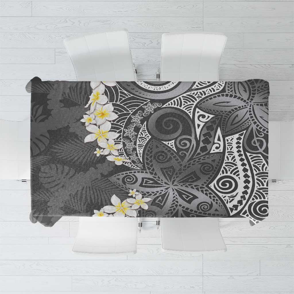 Gray Polynesian Tribal Frangipani Tropical Vibe Tablecloth