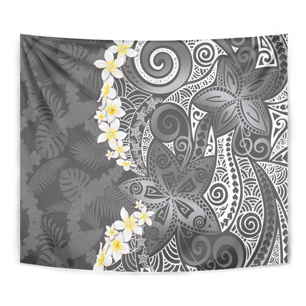 Gray Polynesian Tribal Frangipani Tropical Vibe Tapestry LT14 - Polynesian Pride