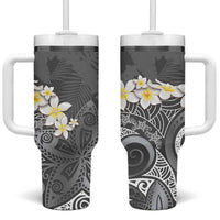 Gray Polynesian Tribal Frangipani Tropical Vibe Tumbler With Handle LT14 One Size: 40 oz Gray - Polynesian Pride