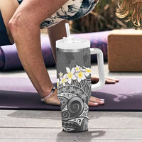 Gray Polynesian Tribal Frangipani Tropical Vibe Tumbler With Handle LT14 - Polynesian Pride