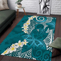 Cyan Polynesian Tribal Frangipani Tropical Vibe Area Rug LT14 Cyan - Polynesian Pride