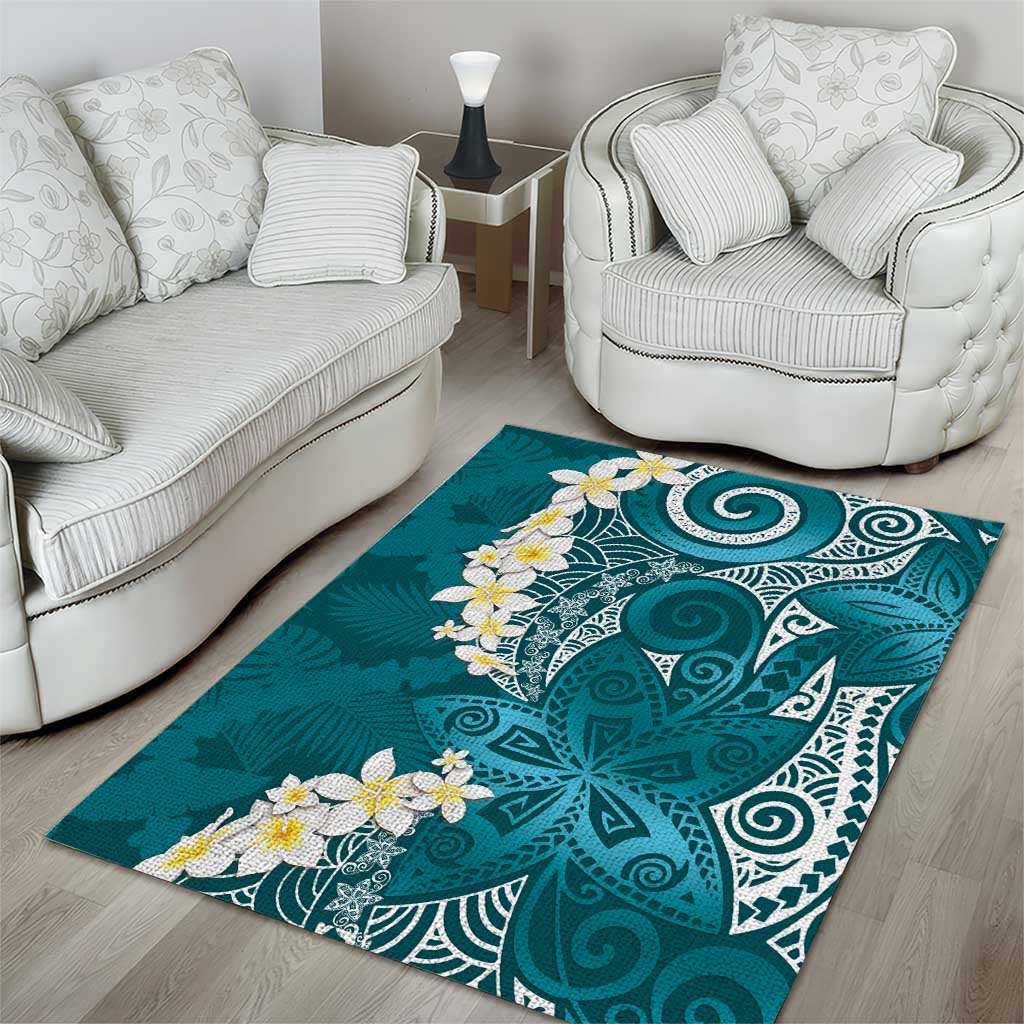 Cyan Polynesian Tribal Frangipani Tropical Vibe Area Rug LT14 - Polynesian Pride