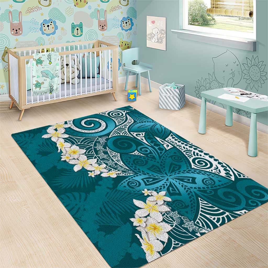 Cyan Polynesian Tribal Frangipani Tropical Vibe Area Rug LT14 - Polynesian Pride