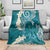 Cyan Polynesian Tribal Frangipani Tropical Vibe Blanket