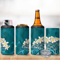 Cyan Polynesian Tribal Frangipani Tropical Vibe 4 in 1 Can Cooler Tumbler LT14 - Polynesian Pride