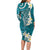 Cyan Polynesian Tribal Frangipani Tropical Vibe Family Matching Long Sleeve Bodycon Dress and Hawaiian Shirt