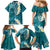 Cyan Polynesian Tribal Frangipani Tropical Vibe Family Matching Mermaid Dress and Hawaiian Shirt