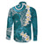 Cyan Polynesian Tribal Frangipani Tropical Vibe Family Matching Mermaid Dress and Hawaiian Shirt