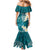 Cyan Polynesian Tribal Frangipani Tropical Vibe Family Matching Mermaid Dress and Hawaiian Shirt