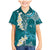 Cyan Polynesian Tribal Frangipani Tropical Vibe Family Matching Mermaid Dress and Hawaiian Shirt