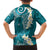 Cyan Polynesian Tribal Frangipani Tropical Vibe Family Matching Off Shoulder Maxi Dress and Hawaiian Shirt