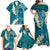 Cyan Polynesian Tribal Frangipani Tropical Vibe Family Matching Off Shoulder Maxi Dress and Hawaiian Shirt