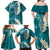 Cyan Polynesian Tribal Frangipani Tropical Vibe Family Matching Off Shoulder Maxi Dress and Hawaiian Shirt