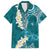 Cyan Polynesian Tribal Frangipani Tropical Vibe Family Matching Off Shoulder Maxi Dress and Hawaiian Shirt