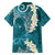 Cyan Polynesian Tribal Frangipani Tropical Vibe Family Matching Off Shoulder Maxi Dress and Hawaiian Shirt