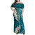 Cyan Polynesian Tribal Frangipani Tropical Vibe Family Matching Off Shoulder Maxi Dress and Hawaiian Shirt