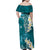 Cyan Polynesian Tribal Frangipani Tropical Vibe Family Matching Off Shoulder Maxi Dress and Hawaiian Shirt