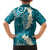 Cyan Polynesian Tribal Frangipani Tropical Vibe Family Matching Short Sleeve Bodycon Dress and Hawaiian Shirt