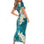 Cyan Polynesian Tribal Frangipani Tropical Vibe Family Matching Short Sleeve Bodycon Dress and Hawaiian Shirt