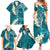 Cyan Polynesian Tribal Frangipani Tropical Vibe Family Matching Summer Maxi Dress and Hawaiian Shirt