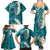 Cyan Polynesian Tribal Frangipani Tropical Vibe Family Matching Summer Maxi Dress and Hawaiian Shirt