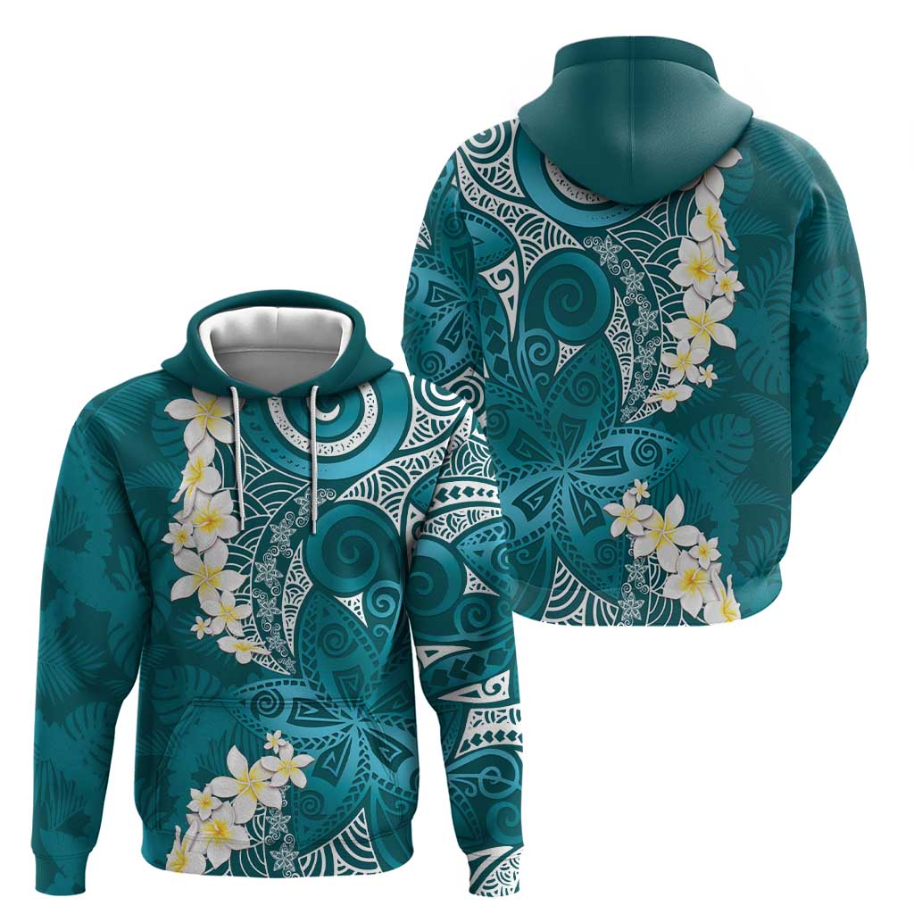 Cyan Polynesian Tribal Frangipani Tropical Vibe Hoodie LT14 - Polynesian Pride