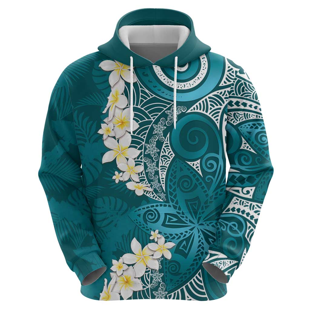 Cyan Polynesian Tribal Frangipani Tropical Vibe Hoodie LT14 - Polynesian Pride