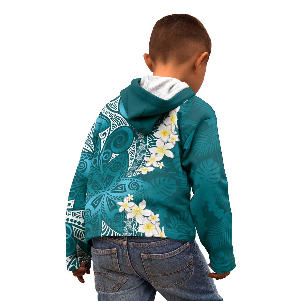 Cyan Polynesian Tribal Frangipani Tropical Vibe Kid Hoodie LT14 - Polynesian Pride