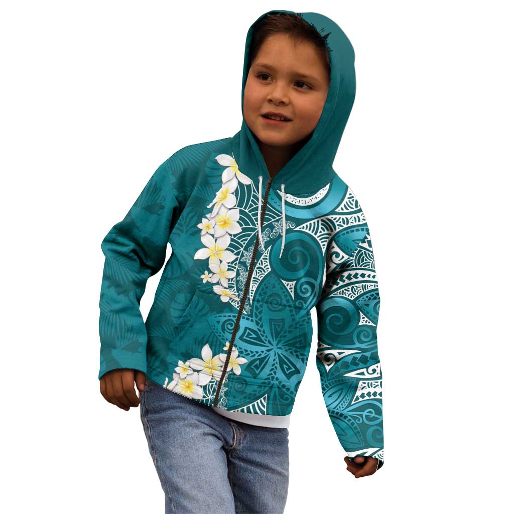 Cyan Polynesian Tribal Frangipani Tropical Vibe Kid Hoodie LT14 - Polynesian Pride