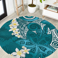 Cyan Polynesian Tribal Frangipani Tropical Vibe Round Carpet LT14 Cyan - Polynesian Pride
