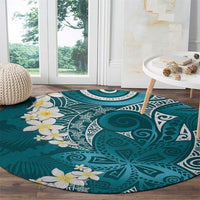 Cyan Polynesian Tribal Frangipani Tropical Vibe Round Carpet LT14 - Polynesian Pride