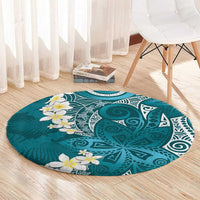 Cyan Polynesian Tribal Frangipani Tropical Vibe Round Carpet LT14 - Polynesian Pride