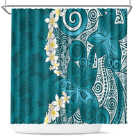 Cyan Polynesian Tribal Frangipani Tropical Vibe Shower Curtain LT14 Cyan - Polynesian Pride