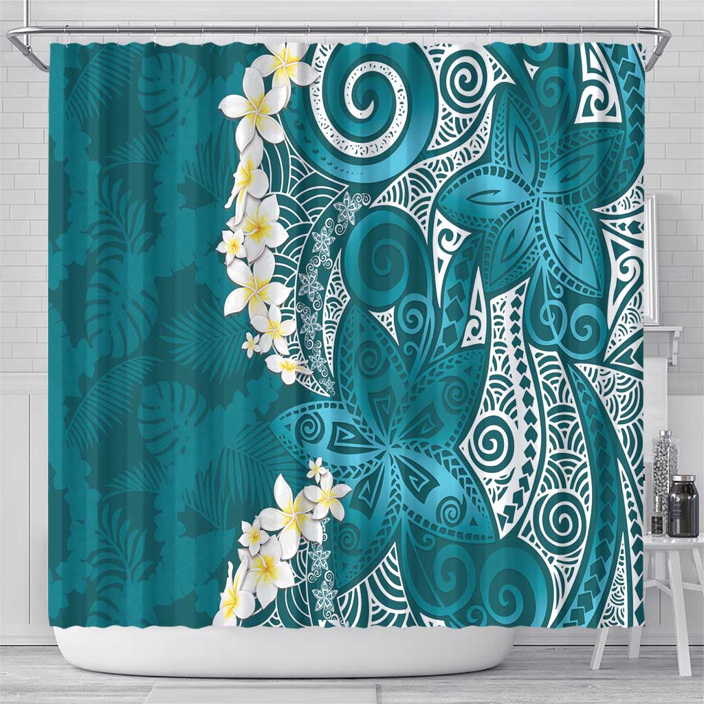 Cyan Polynesian Tribal Frangipani Tropical Vibe Shower Curtain LT14 - Polynesian Pride