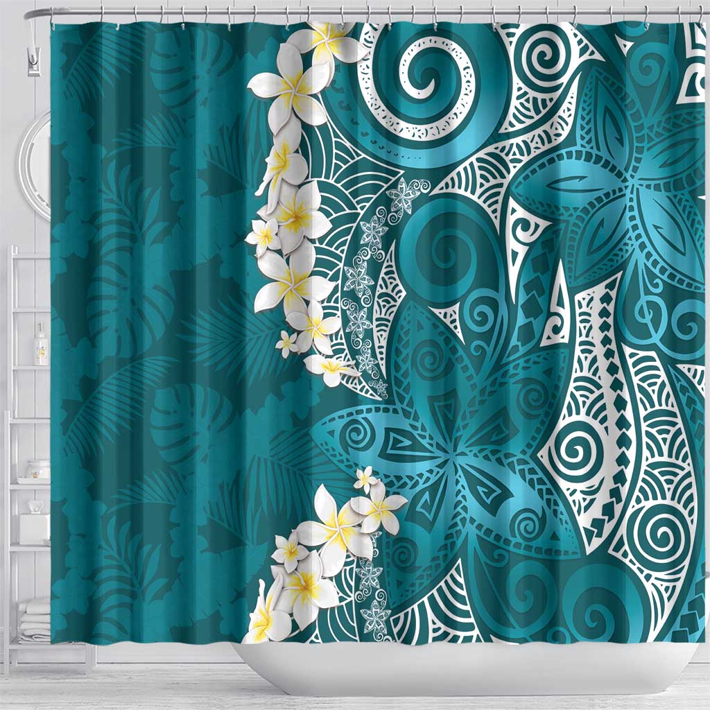 Cyan Polynesian Tribal Frangipani Tropical Vibe Shower Curtain LT14 - Polynesian Pride