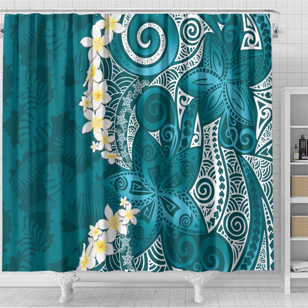 Cyan Polynesian Tribal Frangipani Tropical Vibe Shower Curtain LT14 - Polynesian Pride