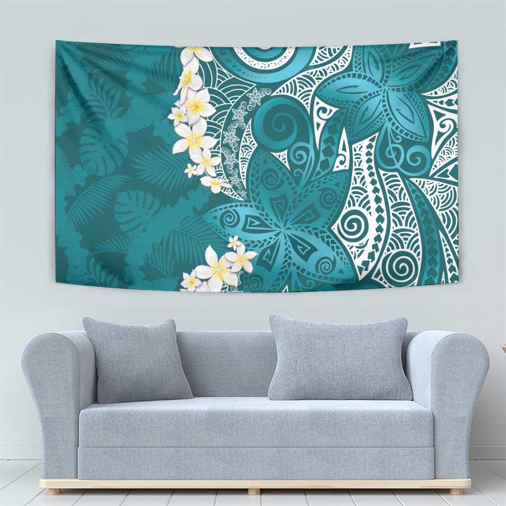 Cyan Polynesian Tribal Frangipani Tropical Vibe Tapestry LT14 - Polynesian Pride