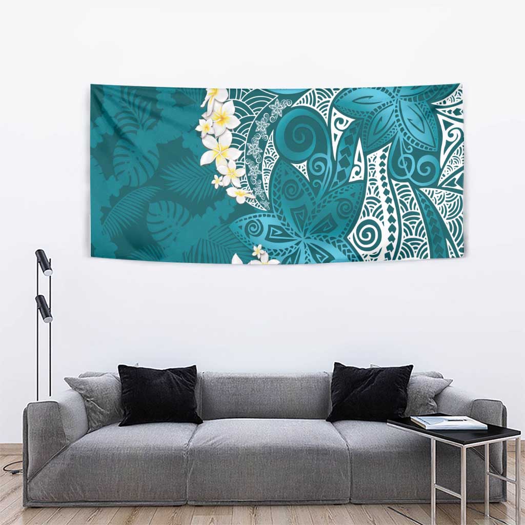 Cyan Polynesian Tribal Frangipani Tropical Vibe Tapestry LT14 - Polynesian Pride