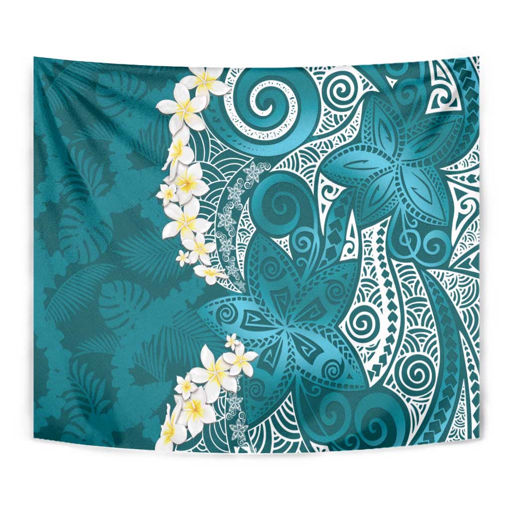 Cyan Polynesian Tribal Frangipani Tropical Vibe Tapestry LT14 - Polynesian Pride
