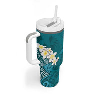 Cyan Polynesian Tribal Frangipani Tropical Vibe Tumbler With Handle LT14 - Polynesian Pride