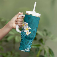 Cyan Polynesian Tribal Frangipani Tropical Vibe Tumbler With Handle LT14 - Polynesian Pride