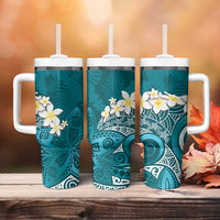 Cyan Polynesian Tribal Frangipani Tropical Vibe Tumbler With Handle LT14 - Polynesian Pride