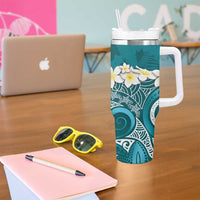 Cyan Polynesian Tribal Frangipani Tropical Vibe Tumbler With Handle LT14 - Polynesian Pride