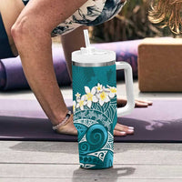 Cyan Polynesian Tribal Frangipani Tropical Vibe Tumbler With Handle LT14 - Polynesian Pride