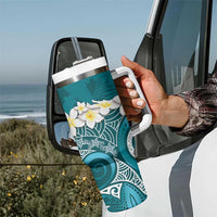 Cyan Polynesian Tribal Frangipani Tropical Vibe Tumbler With Handle LT14 - Polynesian Pride