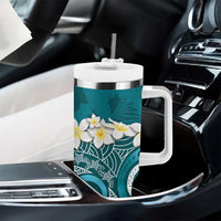 Cyan Polynesian Tribal Frangipani Tropical Vibe Tumbler With Handle LT14 - Polynesian Pride