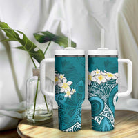 Cyan Polynesian Tribal Frangipani Tropical Vibe Tumbler With Handle LT14 - Polynesian Pride
