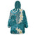 Cyan Polynesian Tribal Frangipani Tropical Vibe Wearable Blanket Hoodie